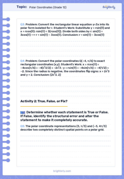 Polar Coordinates Worksheets