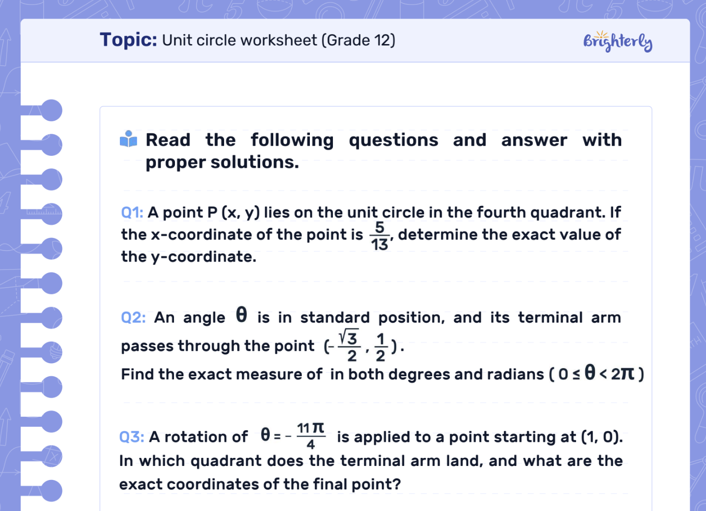 Download Unit Circle Worksheet PDFs