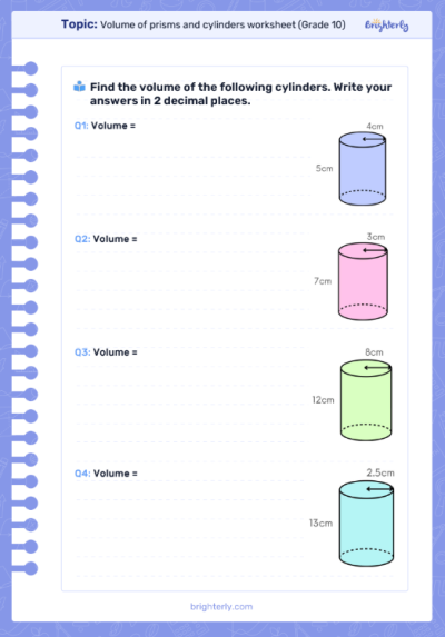 Volume of Prisms and Cylinders Worksheets