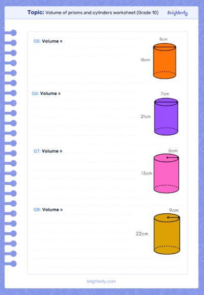 Volume of Prisms and Cylinders Worksheets