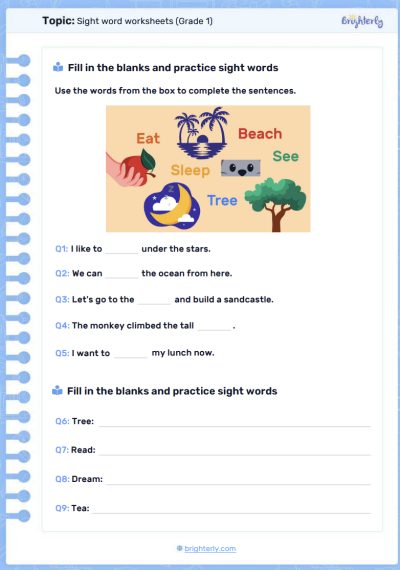 1st Grade Sight Words Worksheets PDF
