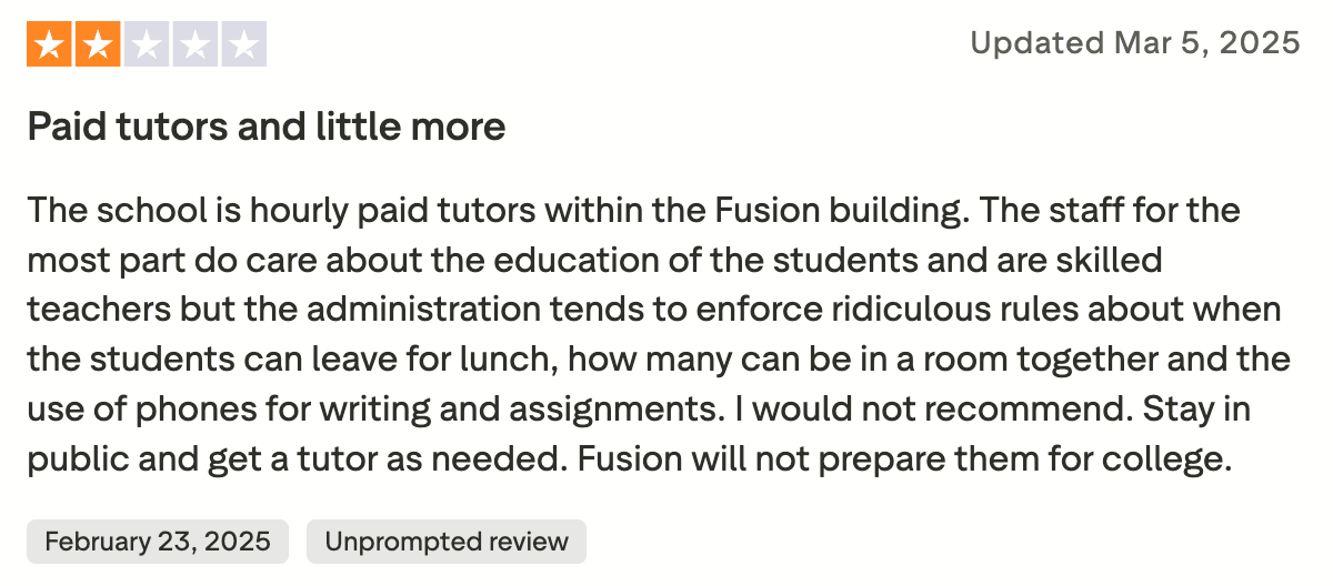 Fusion Academy Reviews Complaints