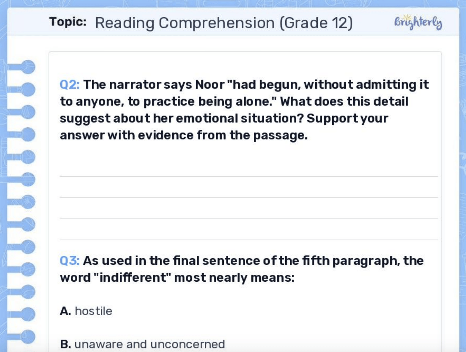 reading compr grade 12