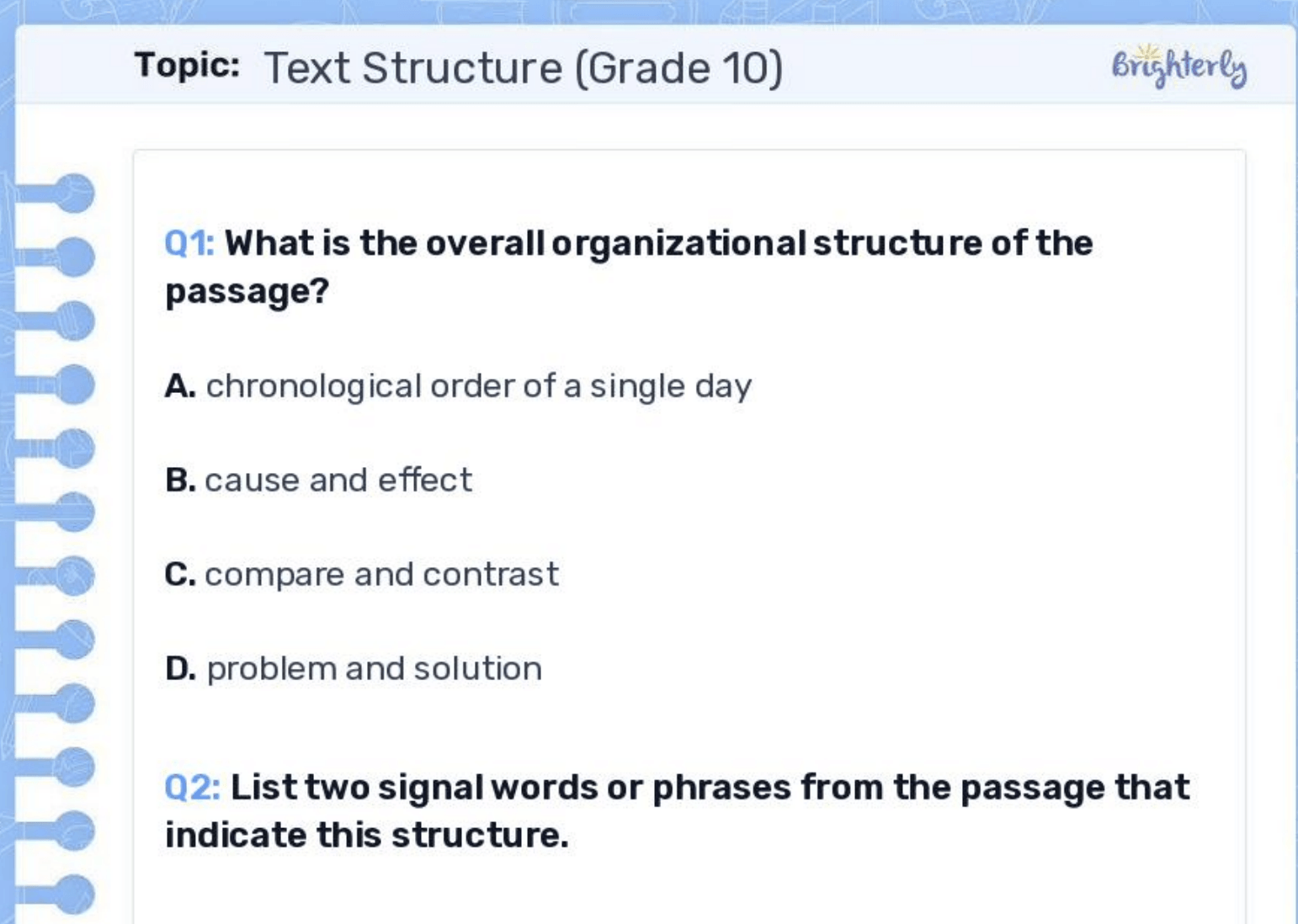 text structure worksheet brighterly