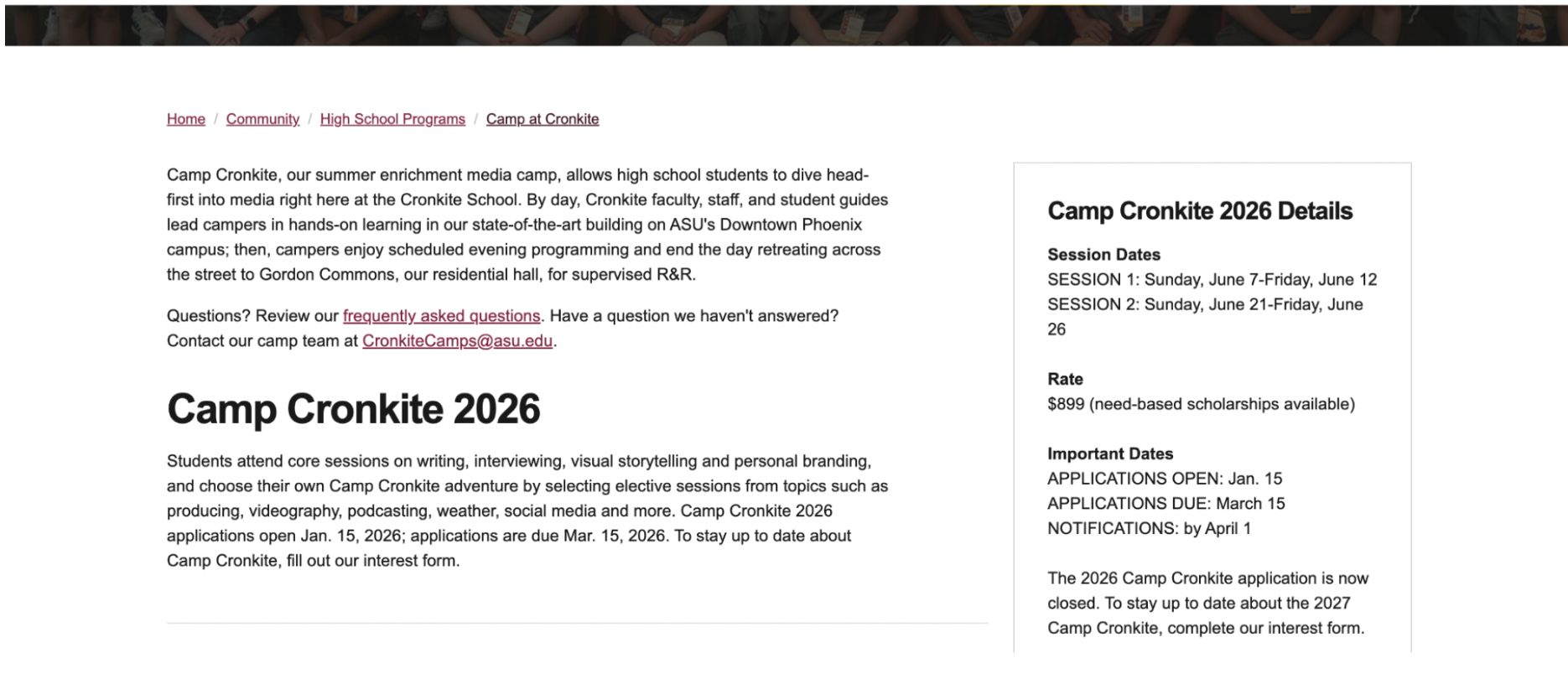 Camp Cronkite | Walter Cronkite School of Journalism and Mass Communication