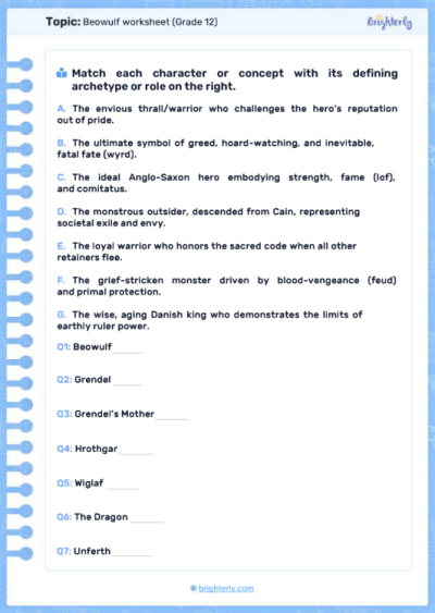 Beowulf 12th Grade Worksheets