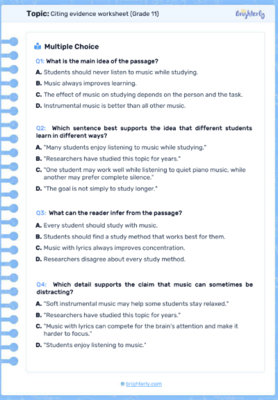 Citing Evidence Worksheets 11th Grade 2