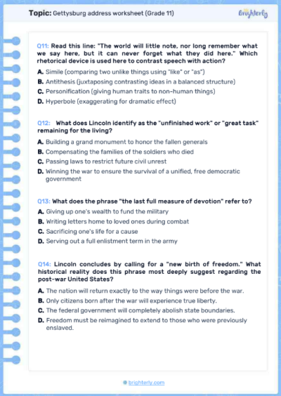 Gettysburg Address Worksheets