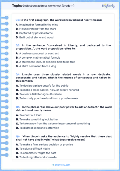 Gettysburg Address Worksheets