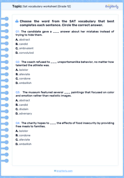 SAT Vocabulary Worksheets