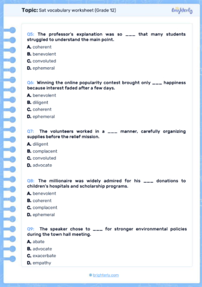 SAT Vocabulary Worksheets