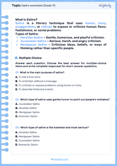Satire Worksheets