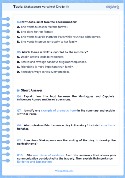 Shakespeare Worksheets
