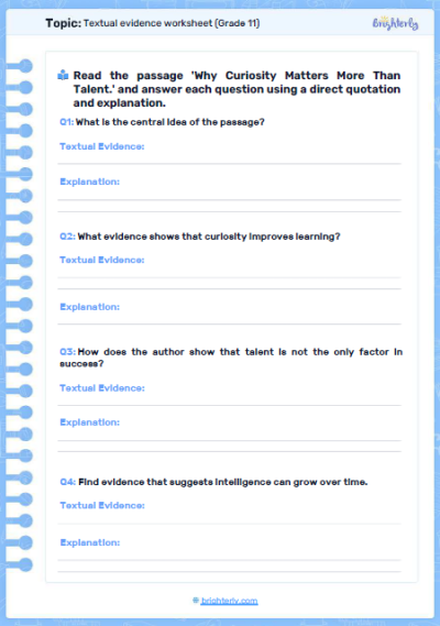 Image -Textual Evidence Worksheets 11th Grade
