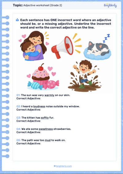Adjective worksheets (Grade 2)