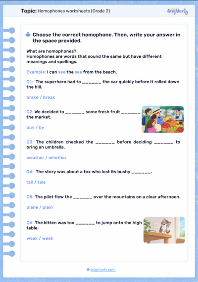 Homophones Worksheets