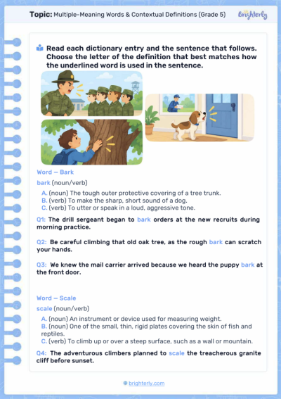 Multiple meaning words contextual definition (Grade 5)