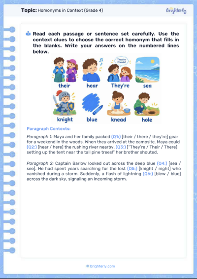 Homonyms in context (Grade 4)
