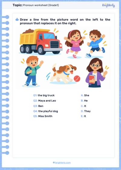 Pronoun Worksheet (Grade 1)