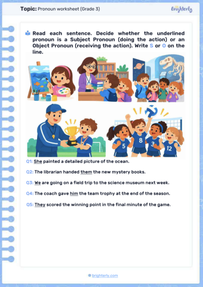 Pronoun Worksheet (Grade 3)