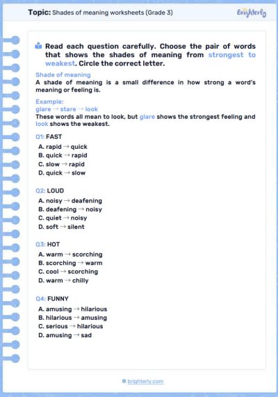 Shades of Meaning Worksheets