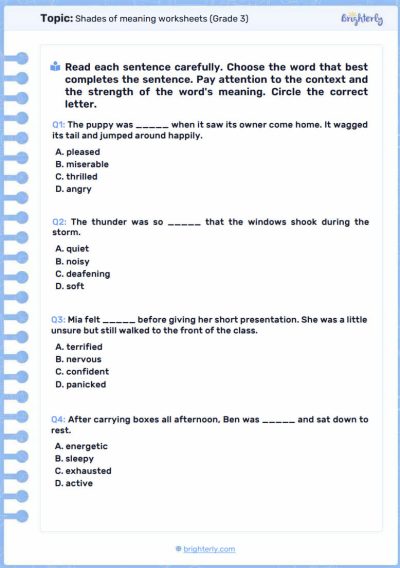 Shades of Meaning Worksheets PDF