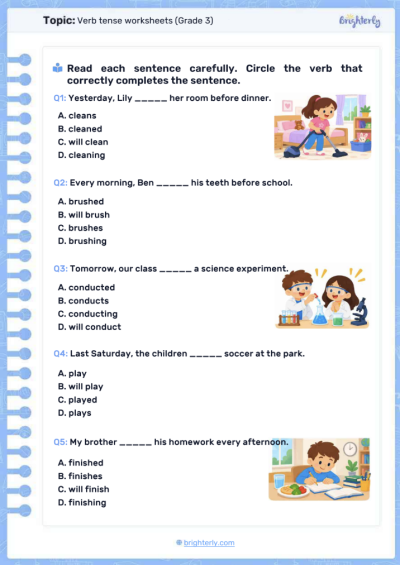 Verb Tense Worksheets (Grade 3)