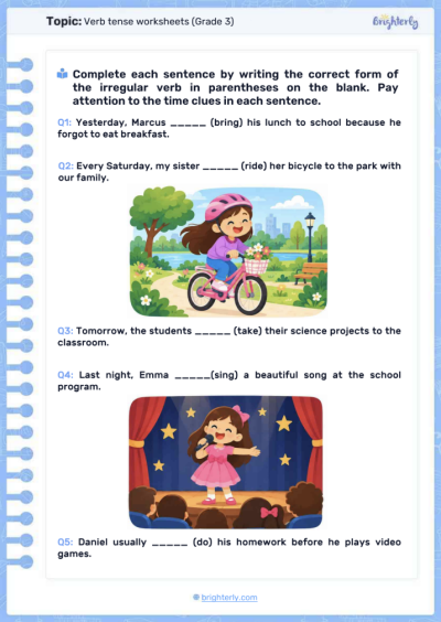 Verb Tense Worksheets (Grade 3)