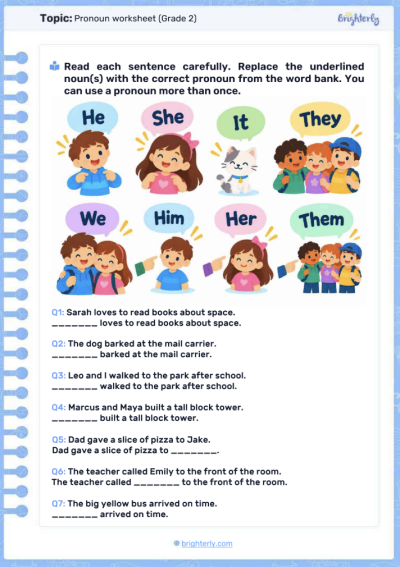 Pronoun Worksheet (Grade 2)