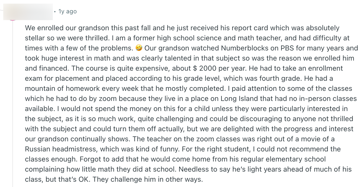 Russian School of Math Reviews