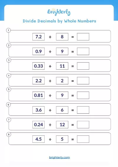 Free Printable Dividing Decimals Worksheet [PDF] Brighterly.com