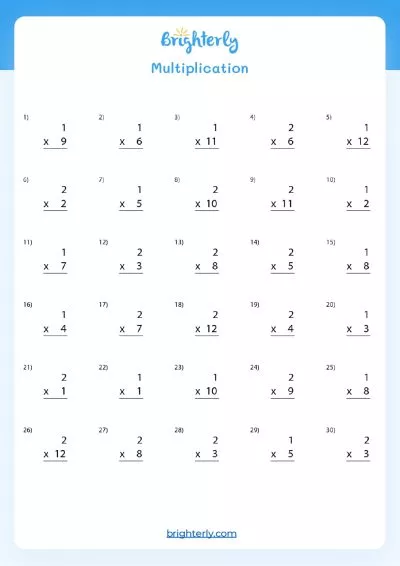 Multiplication Sheets for 3rd Graders
