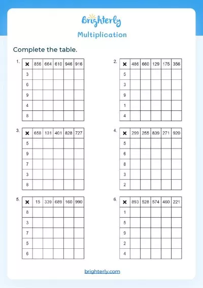 Multiplication Worksheet Grade 5