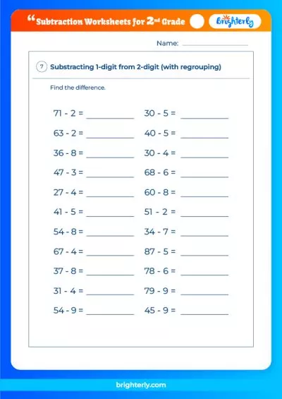 Open Number Line Subtraction 2nd Grade Worksheet