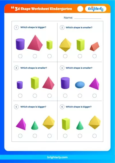 Kindergarten Printable 3D Shapes Worksheet