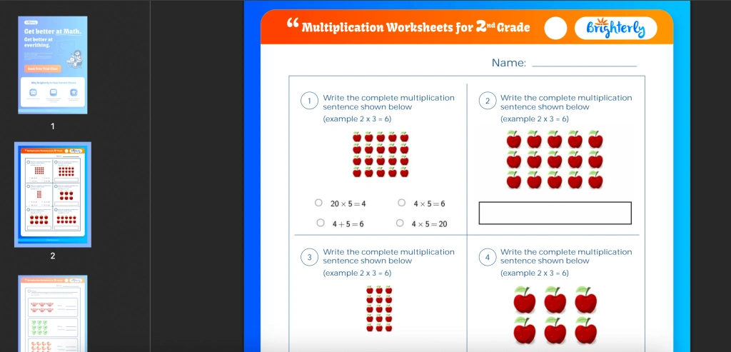 Multiplication Worksheets Grade 2-1
