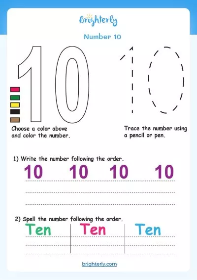 Writing Number 10 Worksheets
