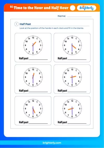 Time To The Half Hour Worksheets