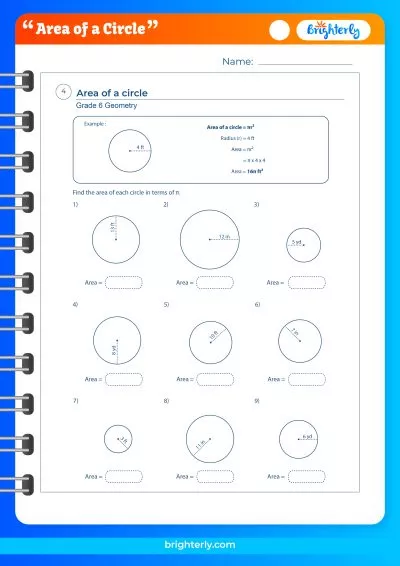 Free Area Of Circle Worksheets