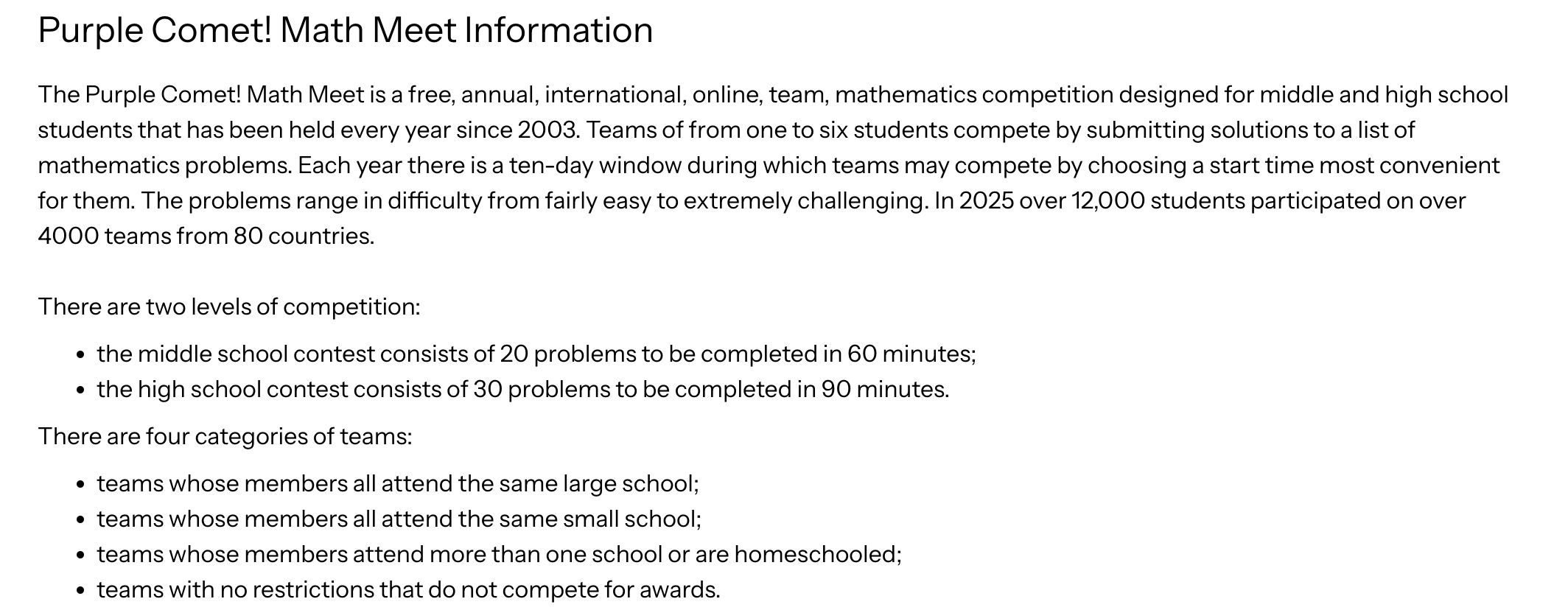 The Purple Comet! Math Meet