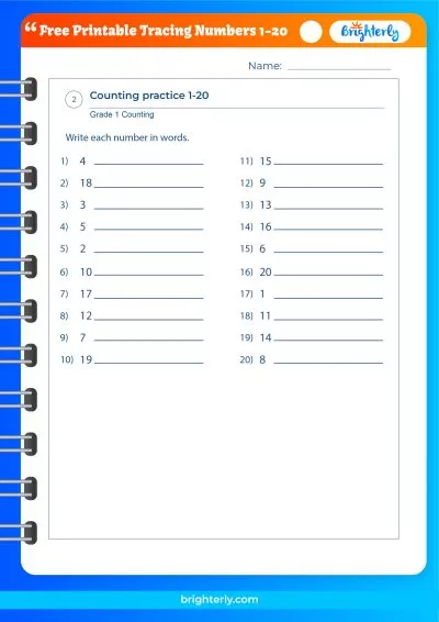 Trace Numbers 1 20 Worksheets