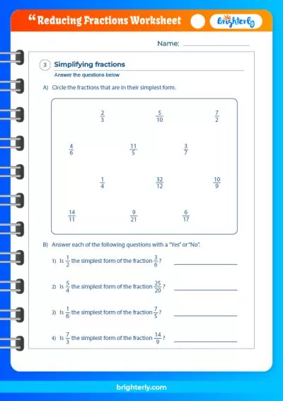 Reduce Fractions To Lowest Terms Worksheet