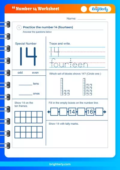 Printable Number 14 Worksheet