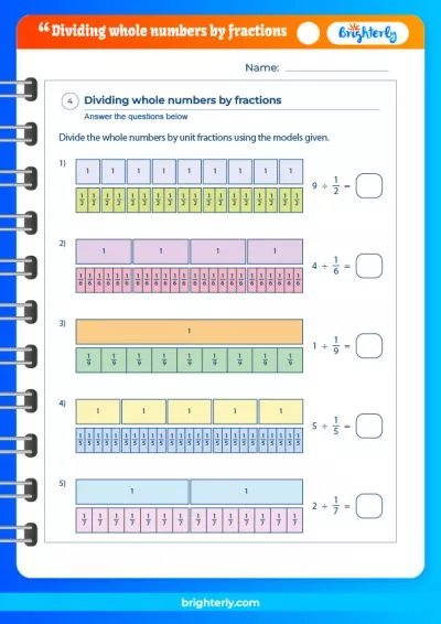 Divide Whole Number By Unit Fraction Worksheet