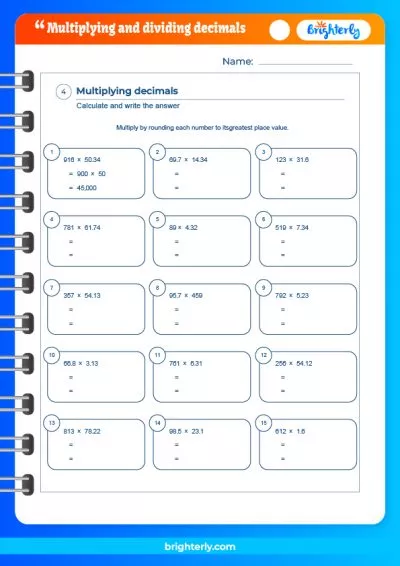 Multiplying And Dividing Decimals Worksheet PDF