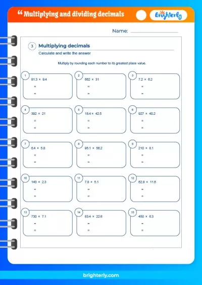 Multiplying And Dividing Decimals Word Problems Worksheets