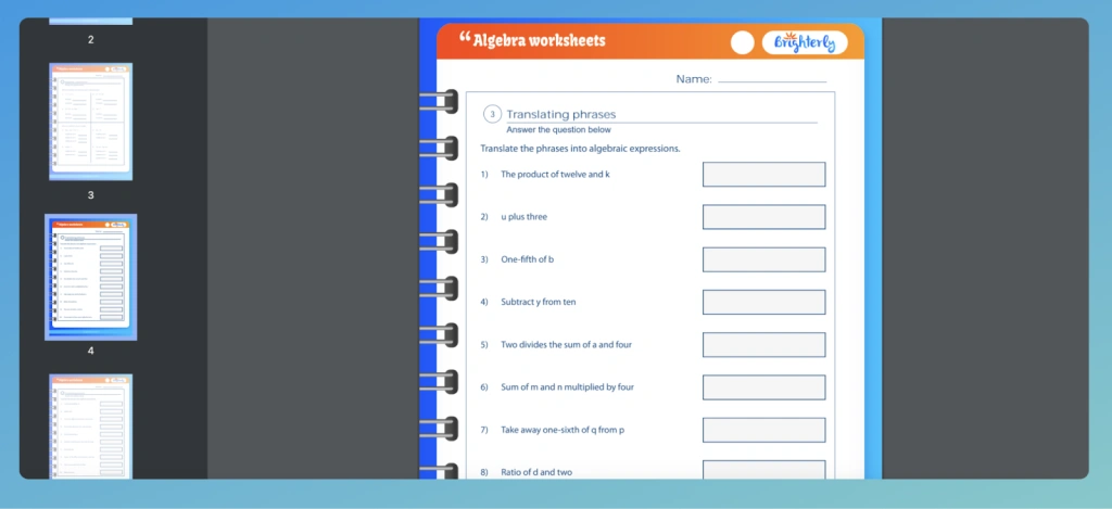 6th Grade Algebra Worksheets -1
