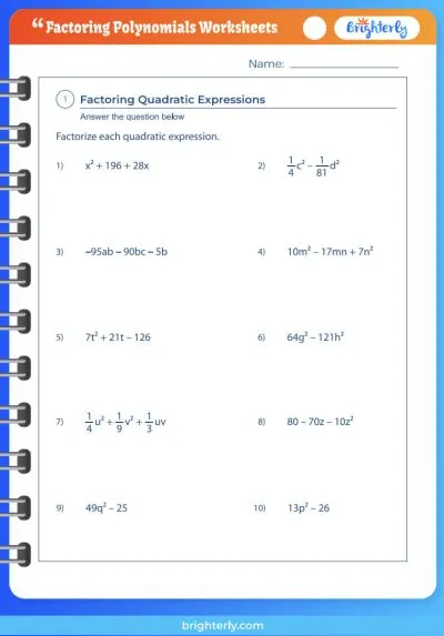 Factoring Polynomials Worksheets Grade 8-9