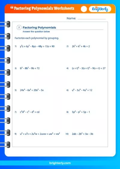 Polynomial Factoring Worksheets
