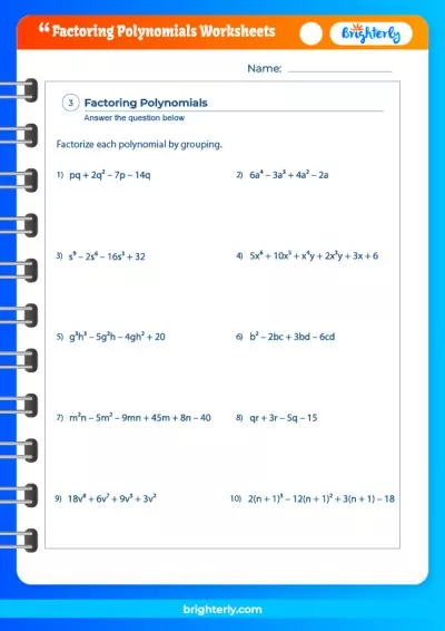 Factoring Polynomials Worksheets